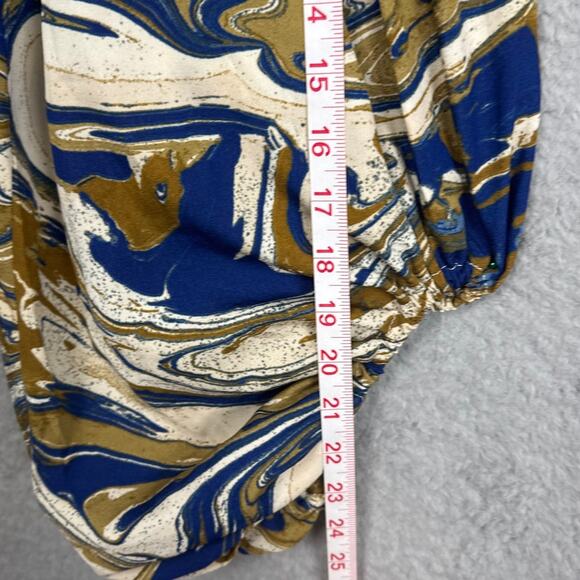 Love X Design Deep V-Neck Crop Top Balloon Sleeves Abstract Watercolor Size XL - Picture 7 of 9